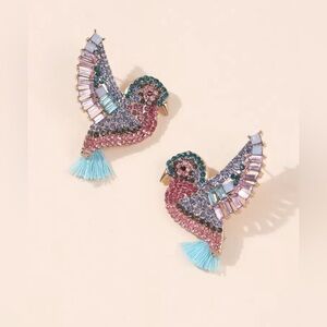 ✨Sparkling Pink & Aqua Bird Drop Earrings